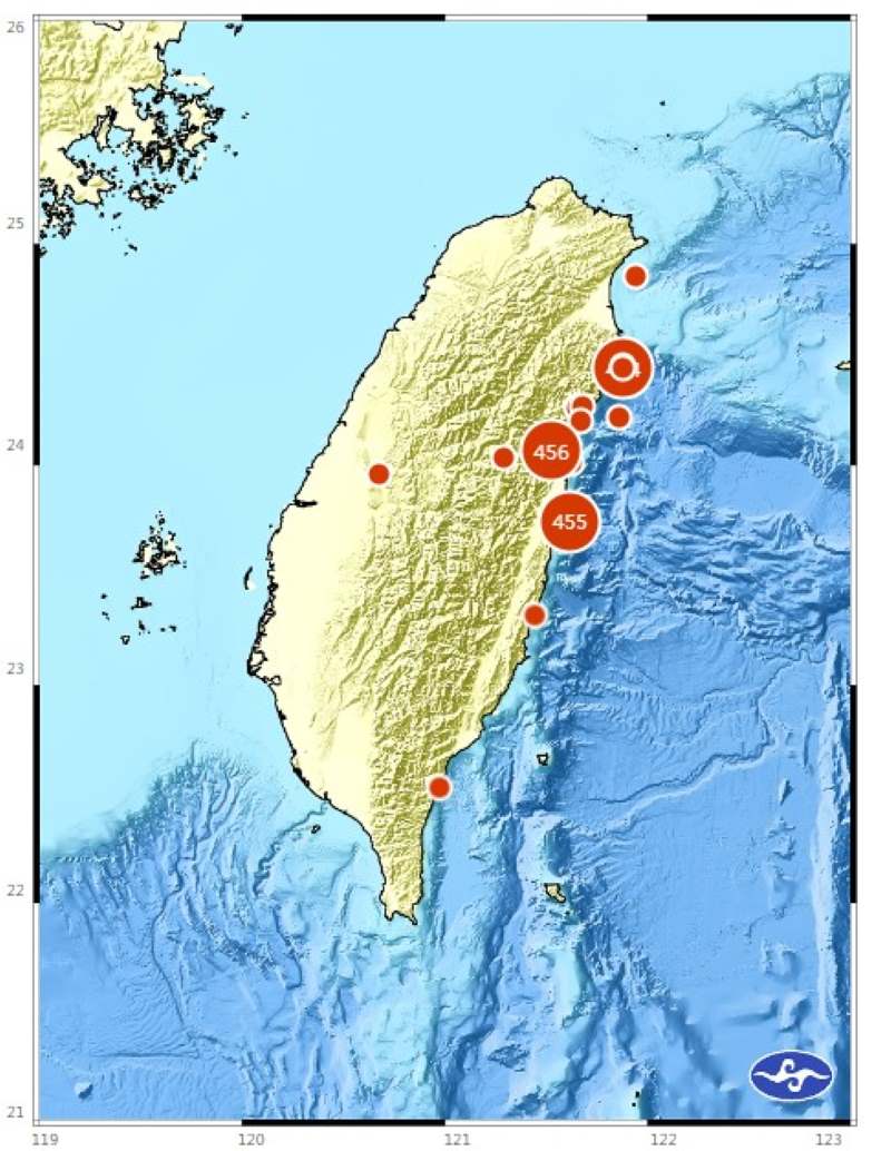 氣象署今(8/22)日發布最近地震消息