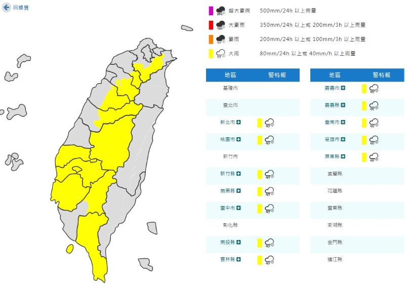 氣象署今(8/29)日發布大雨特報